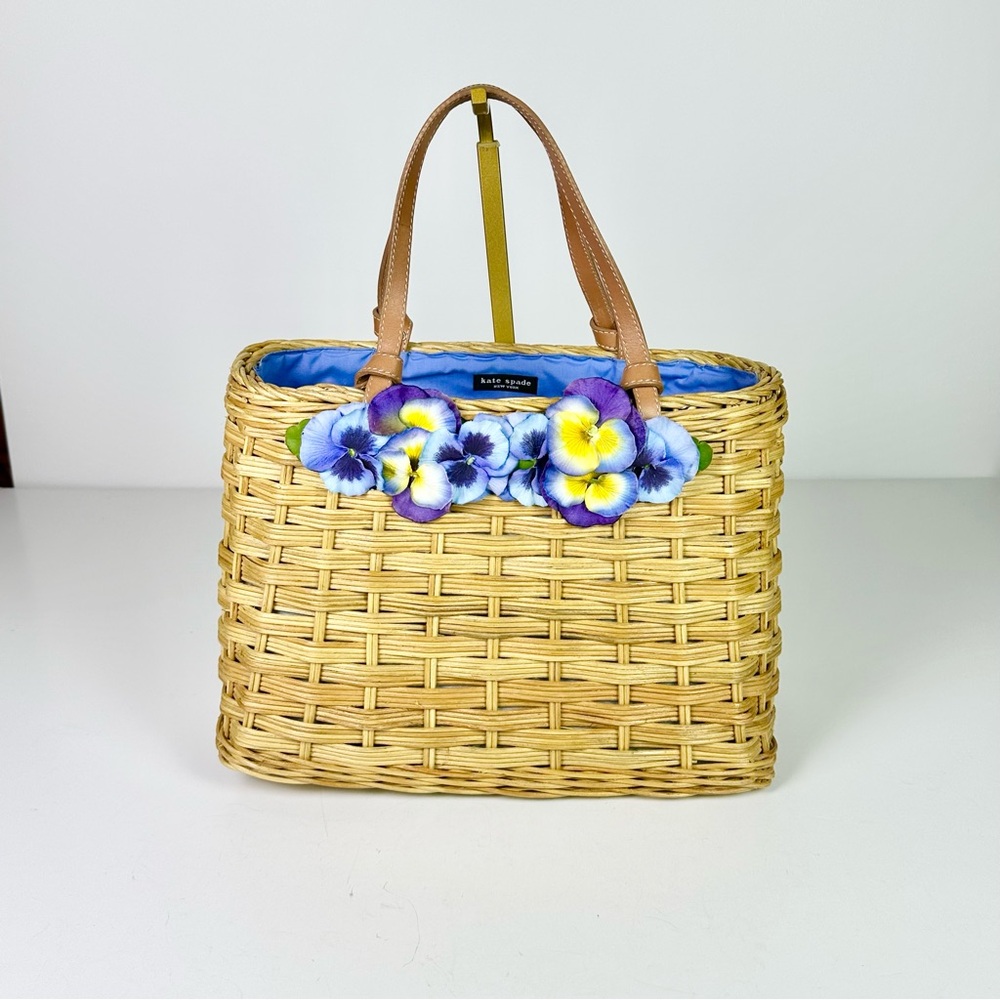 Kate Spade New York Straw Bag with Leather Top Handles NEW - Picture 2 of 10